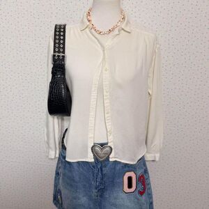 Women's White and Cream Blouse